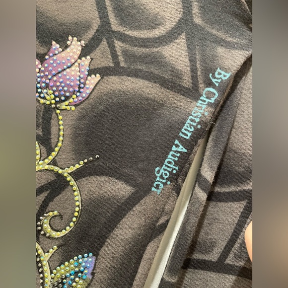 Ed Hardy Shirt Vintage Y2K Size Small Rhinestone Skull Koi Fish Rare Multi Print - Picture 12 of 16